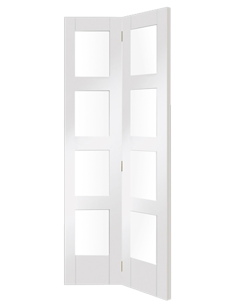 Shaker Bi-Fold Internal White Primed Door with Clear Glass