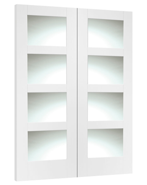Shaker Internal White Primed Rebated Door Pair with Clear Glass