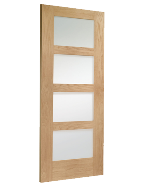 Shaker 4 Light Unfinished Oak FD30 Fire Door with Obscure Glass🔥