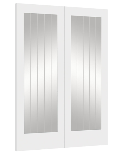 Suffolk White Primed Rebated Door Pair 1 Light with Clear Glass