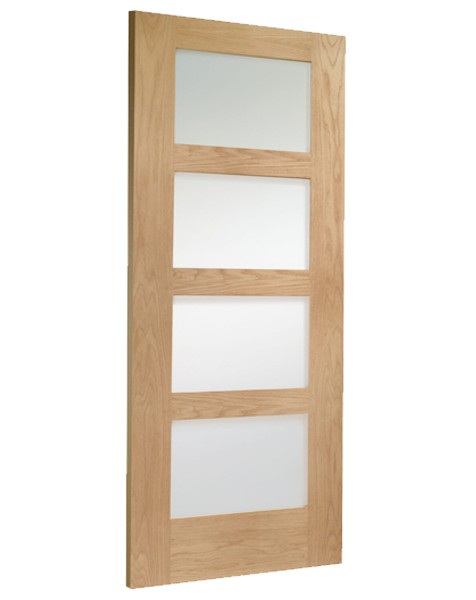 Shaker 4 Light Unfinished Oak Door with Obscure Glass