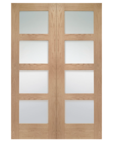 Shaker Internal Unfinished Oak Rebated Door Pair with Clear Glass