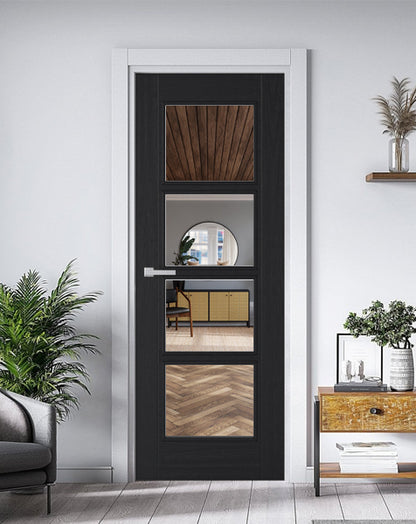 Vancouver Fully Finished Charcoal Black Clear Glazed 4L FD30 Fire Door
