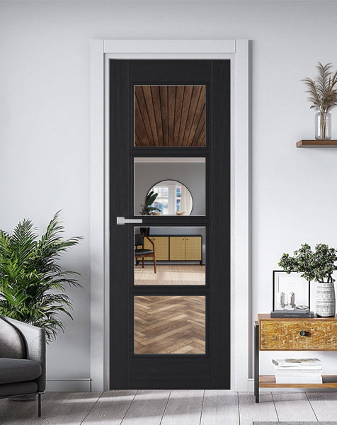 Vancouver Fully Finished Charcoal Black Clear Glazed 4L FD30 Fire Door