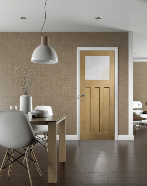 DX Fully Finished Internal Oak Door with Obscure Glass