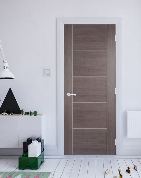 Vancouver 5P Fully Finished Laminated Medium Grey FD30 Fire Door