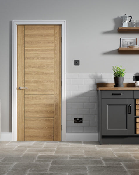 Vancouver 5P Fully Finished Laminated Oak FD30 Fire Door