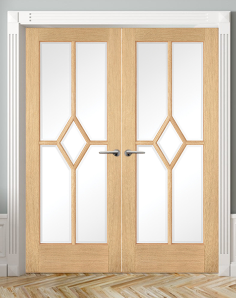 Reims Fully Finished Oak Clear Glazed Rebated Pair