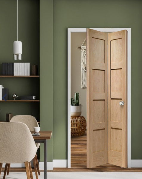 Shaker Unfinished Oak 4 Panel Bi-Fold