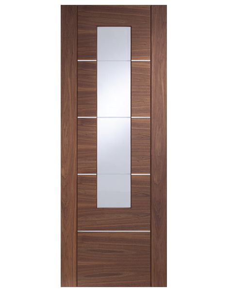 Portici Pre-Finished Internal Walnut Door Clear Glass