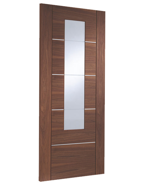 Portici Pre-Finished Internal Walnut Door Clear Glass