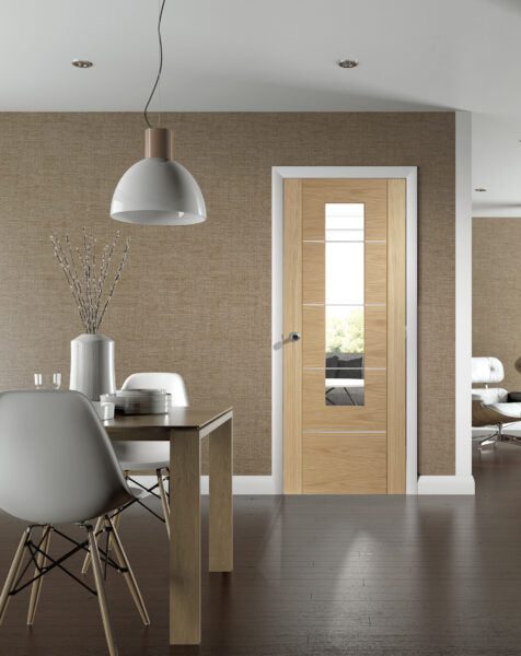 Portici Pre-Finished Internal Oak Door with Clear Glass