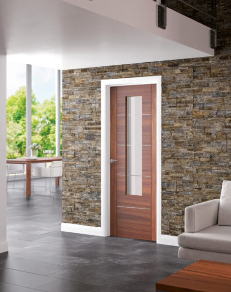 Portici Pre-Finished Internal Walnut Door Clear Glass