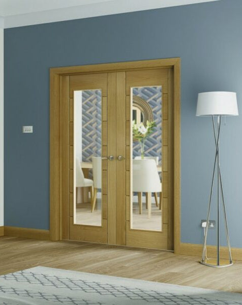 Palermo Unfinished Oak Rebated Door Pair with Clear Glass
