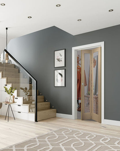 Pattern 10 Bi-Fold Unfinished Oak Door with Clear Glass