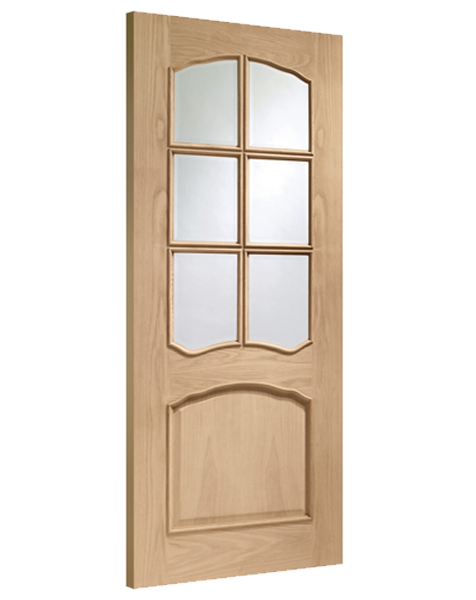 Riviera Internal Oak Door With Raised Mouldings and Clear Bevelled Glass