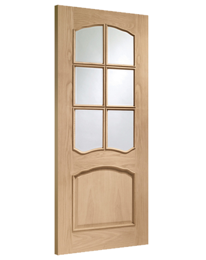 Riviera Internal Oak Door With Raised Mouldings and Clear Bevelled Glass