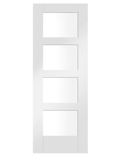 Shaker 4 Light with Clear Glass White Primed FD30 Fire Door 🔥