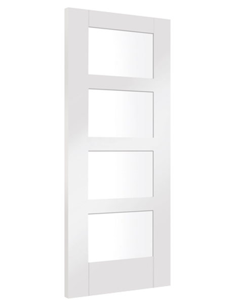 Shaker 4 Light with Clear Glass White Primed FD30 Fire Door 🔥