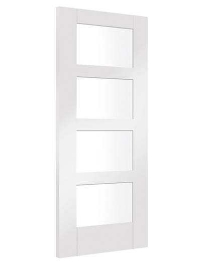 Shaker 4 Light with Clear Glass White Primed FD30 Fire Door 🔥