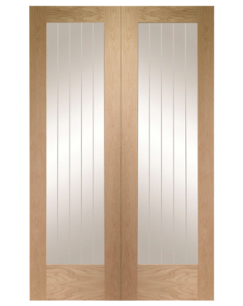 Suffolk Unfinished Oak Rebated Door Pair with Clear Etched Glass
