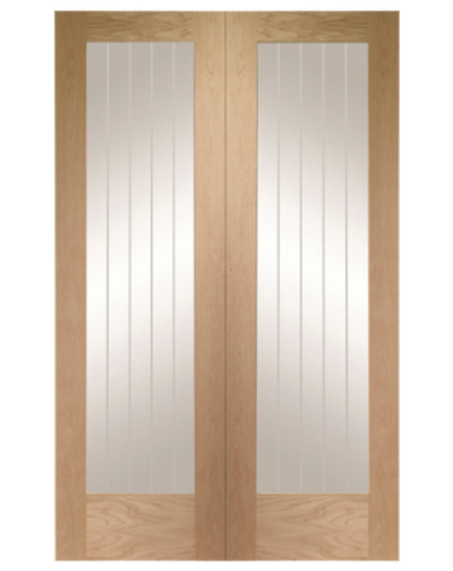 Suffolk Unfinished Oak Rebated Door Pair with Clear Etched Glass
