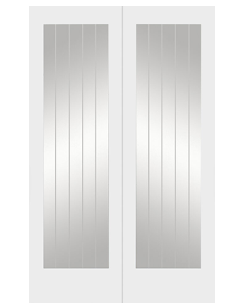 Suffolk 1 Light Internal White Primed Rebated Door Pair with Clear Glass