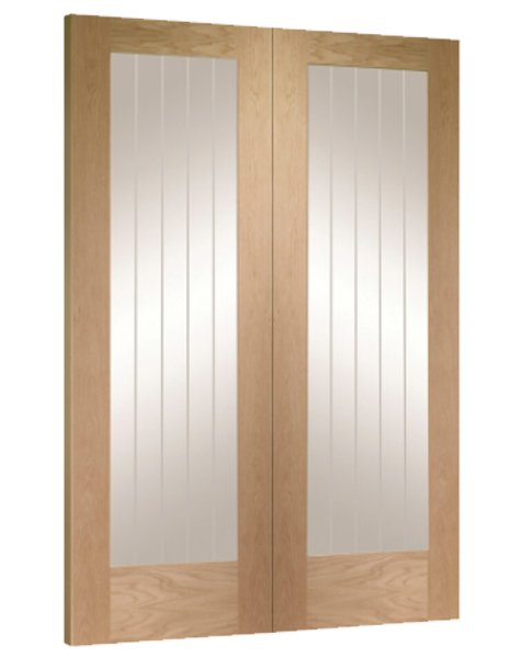 Suffolk Unfinished Oak Rebated Door Pair with Clear Etched Glass