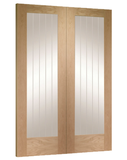 Suffolk Unfinished Oak Rebated Door Pair with Clear Etched Glass