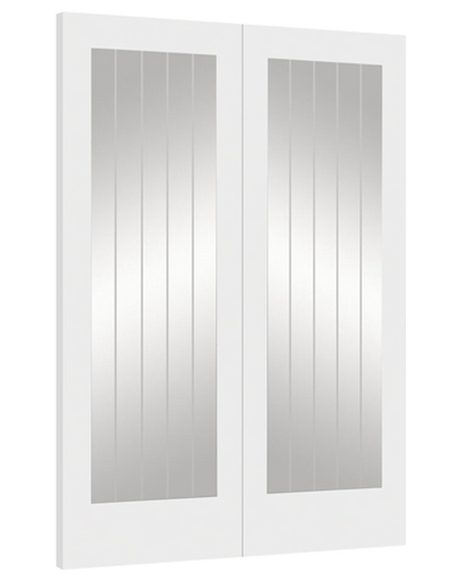 Suffolk 1 Light Internal White Primed Rebated Door Pair with Clear Glass