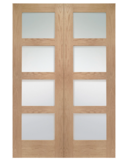 Shaker Internal Unfinished Oak Rebated Door Pair with Clear Glass