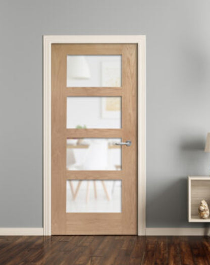 Shaker 4 Light Unfinished Oak FD30 Fire Door with Obscure Glass🔥