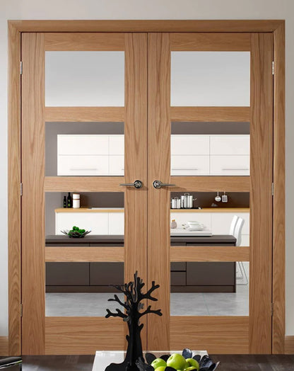 Shaker Internal Unfinished Oak Rebated Door Pair with Clear Glass
