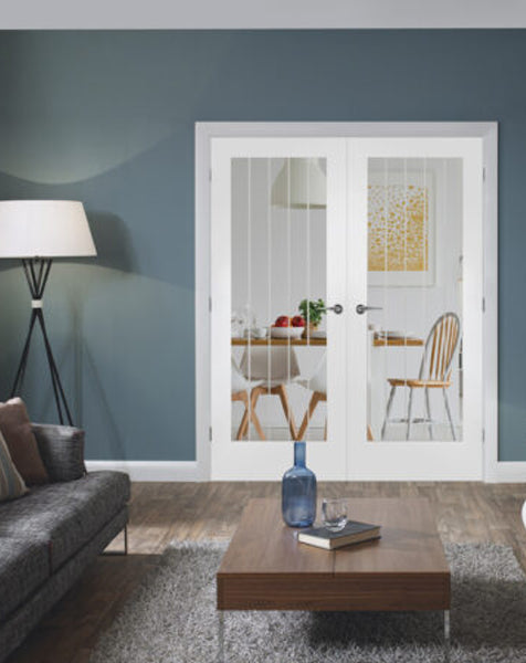 Suffolk White Primed Rebated Door Pair 1 Light with Clear Glass
