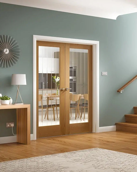 Suffolk Unfinished Oak Rebated Door Pair with Clear Etched Glass