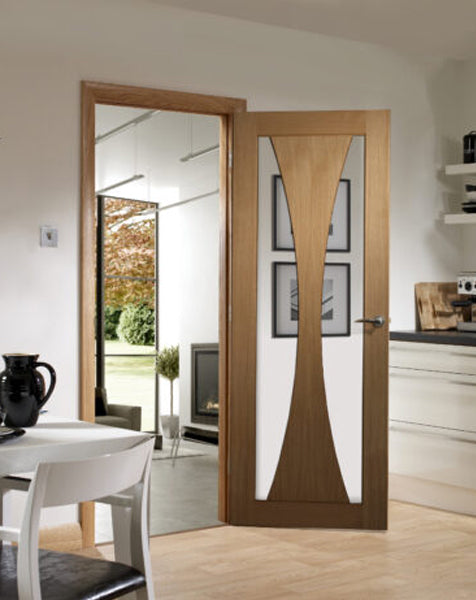 Verona Internal Unfinished Oak FD30 Fire Door with Clear Glass🔥