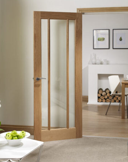 Worcester 3 Light Unfinished Oak FD30 Fire Door with Clear Glass