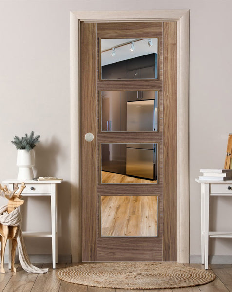 Vancouver Fully Finished Walnut Clear Glazed 4L FD30 Fire Door